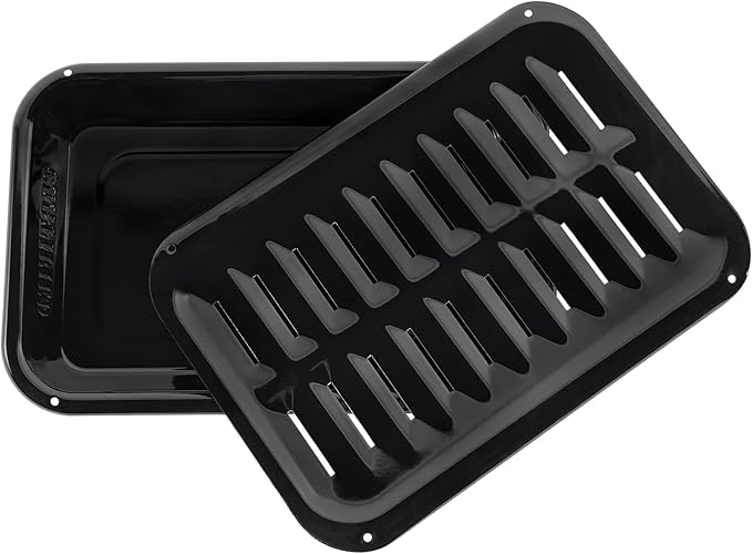Certified Appliance Accessories SPL50008 Small 2-Piece Broiler Pan & Grill Set Porcelain-on-Steel 13"x8-3/4"x1-3/8" Broiler Pan for Oven, Black