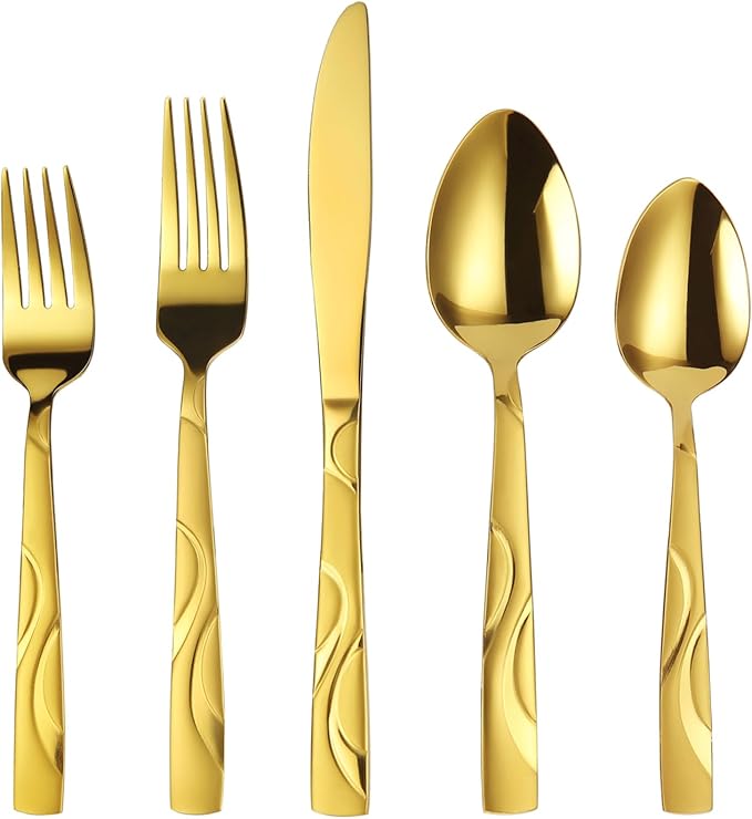 40 Pieces Gold Flatware Silverware Set, Stainless Steel Fork Spoon Knife Set Service for 8, Food Grade Cutlery Set 40-Piece, Dishwasher Safe