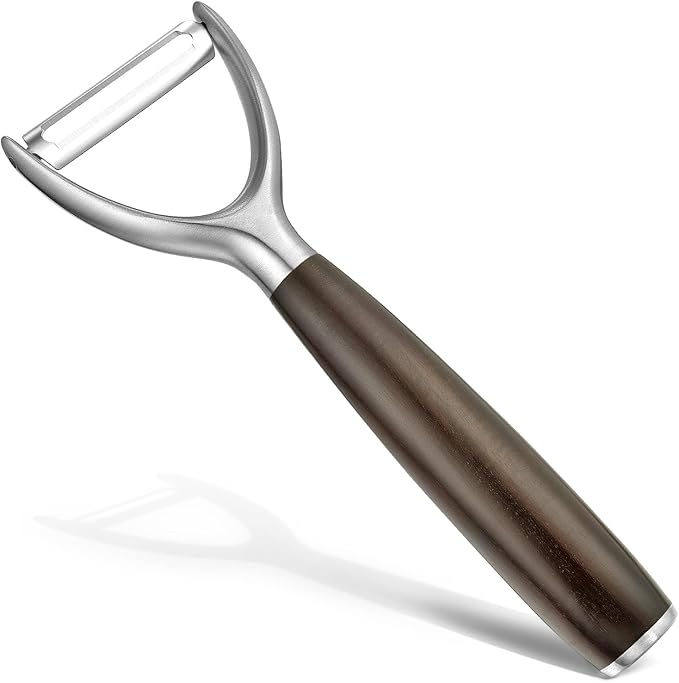 Premium Y Type 304 Stainless Steel Multifunctional Kitchen Peeler Real Wood Handle Ultra Sharp Blade Vegetable Potato Apple(Carbonized Wood)