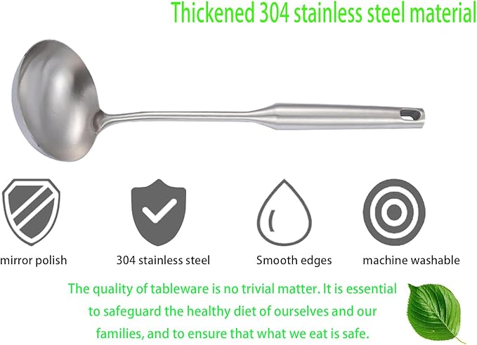 Soup Ladle Stainless Steel Scoop Spoon 304 Stainless Steel，13.8" Large Durable Metal Ladel，Cooking Spoon for Kitchen,Large Spoons and Ladles,Asian Soup Spoon