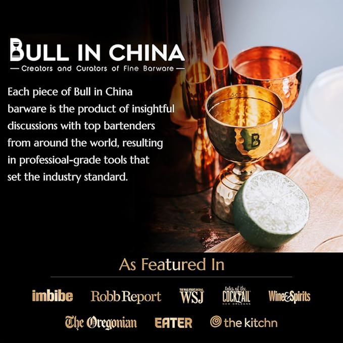 Hammered Bell Jigger by Bull In China - Premium Stainless Steel with 0.25oz to 2oz Measures for Cocktails, Bars & Bartenders