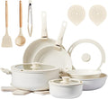 Bonnlo 22 Pcs Nonstick Pots and Pans Set with Lids, Kitchen Cookware Set with Detachable Handle Include Saucepan, Frying and Saute Pan, PFAS PFOA & PFOS Free, RV Induction, Aluminum, Cream White