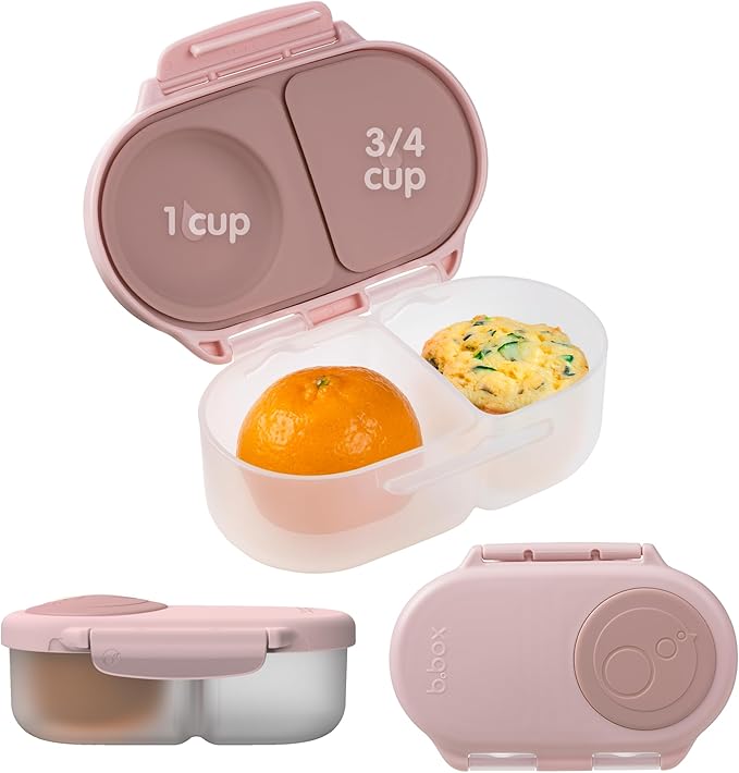 b.box Snack Box Reusable Snack Containers with Lids 2 compartments, Bento Box for kids and toddlers, Leakproof Lunch Box, BPA free and Dishwasher Safe Snack Container (Blush Crush, 1 3/4 Cup)