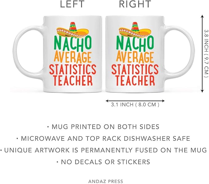 Andaz Press Funny Quirky 11oz. Ceramic Coffee Tea Mug Gag Gift, Nacho Average Statistics Teacher, 1-Pack, Spanish Themed Birthday Christmas Gift Ideas Coworker Him Her, Includes Gift Box