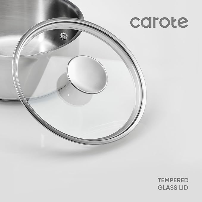 Carote Stainless Steel Stock Pot - 5 Quart Heavy Duty Induction Cooking Pot with Visible Lid for Pasta, Soup, Spaghetti, Bottom Big Stockpot, Deep Cookware for Canning, Boiling, Simmer, Silver