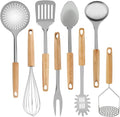 Keewah Cooking Utensil Set, 8 Piece, Stainless steel with Wood Handle