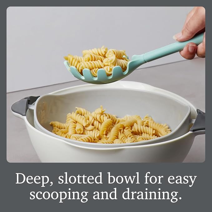Tovolo Pasta Claw Spaghetti Spoon Aqua Seafoam Green Silicone Scoop with Teeth, BPA Free Silicone Fork for Serving Spaghetti Linguine and Noodles, Heat Safe Serving Utensil