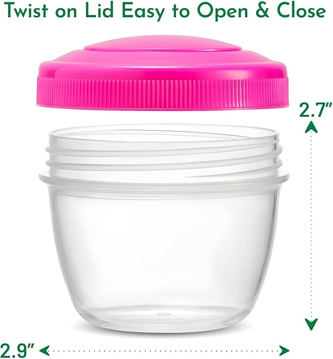 Snack Containers (4 Set) - 4.75 Oz Small Food Storage Cups with Lids - Fruit, Nuts, Sauce, Condiments & Salad Container for Lunch Box - Reusable Dessert Cups, Microwave & Freezer Friendly, BPA-free