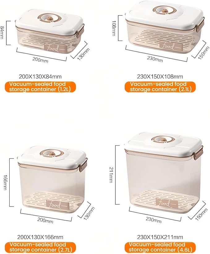 Vacuum Container,Vacuum Seal Containers,4pcs Airtight Food Storage Containers with Lids,8pcs Food Vacuum Bags/ 1pc Automatic Pump, Marinade and Keep Food Fresh with Time Dial, BPA Free(Square)