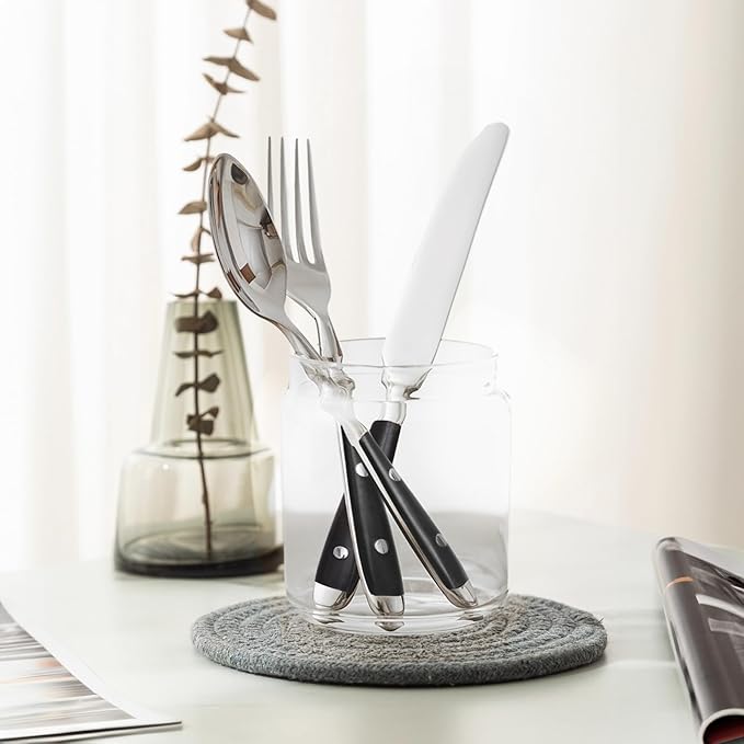 20-Piece Silverware Set for 4, Everyday Flatware, Black Handles Utensils Set, Retro Stainless Steel Forks and Spoons, Mirror Finished Utensil Sets for Home Restaurant, Dishwasher Safe Cutlery