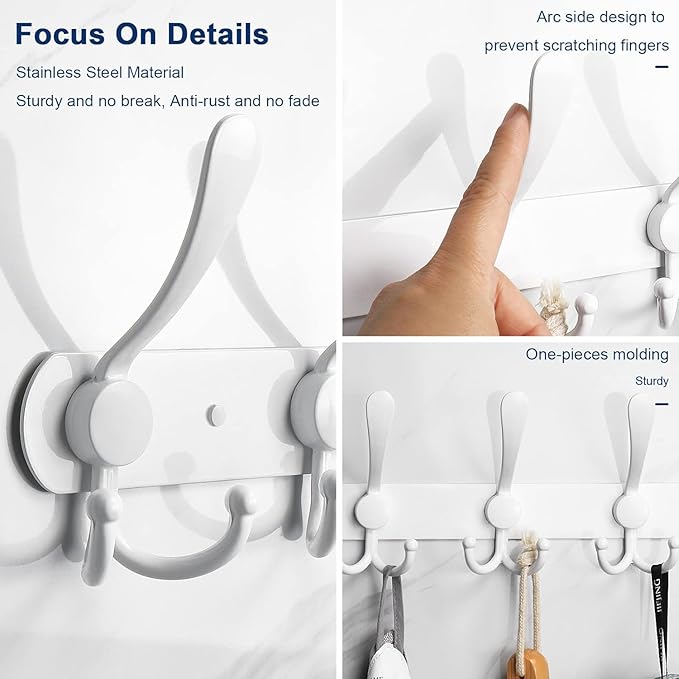 NearMoon Coat Rack Wall Mounted-2 Pack, Heavy Duty Bath Towel Hooks Stainless Steel Robe Hooks Holder, Metal Coat Hook for Towel Coat Hat Key Bathroom Bedroom Hotel Entryway (2 Hooks, White)