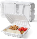 YANGRUI Food Containers 7.8" 30 oz 65 Pack - Shrink Wrap Mineral Filled BPA Free PP Plastic | Heavy Duty Microwave Safe | Individual Portion 3 Compartment | Restaurant White Takeout container