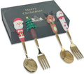 Christmas Themed 4-Piece Utensil Set (2 Spoons, 2 Forks) - Elegant Stainless Steel with Festive Patterned Handles - Perfect Holiday Gift for Family & Friends