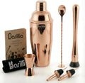 Barillio Rose Gold Mixology Bartender Kit - 8 pcs Stainless Steel Travel Cocktail Shaker Set with Bag - Copper Bar Tools Set | Martini Shaker, Drink Mixer Spoon & Mojito Muddler, Pourers & Jigger