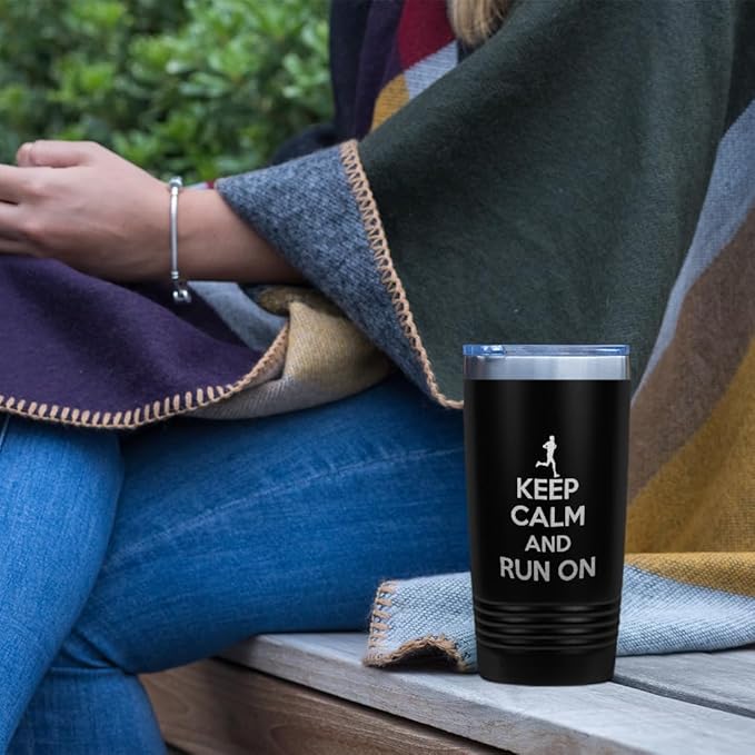 Stainless-Steel Engraved Travel Mug Tumbler 30 Oz Keep Calm and Run on Thermal Coffee Cup Chill