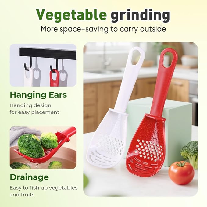Multifunctional Kitchen Cooking Spoon, 2026 Upgraded Slotted Spoon, Great for Cooking and Serving, Heat-Resistant Spoon for Mixing, Grating, and Draining (White)