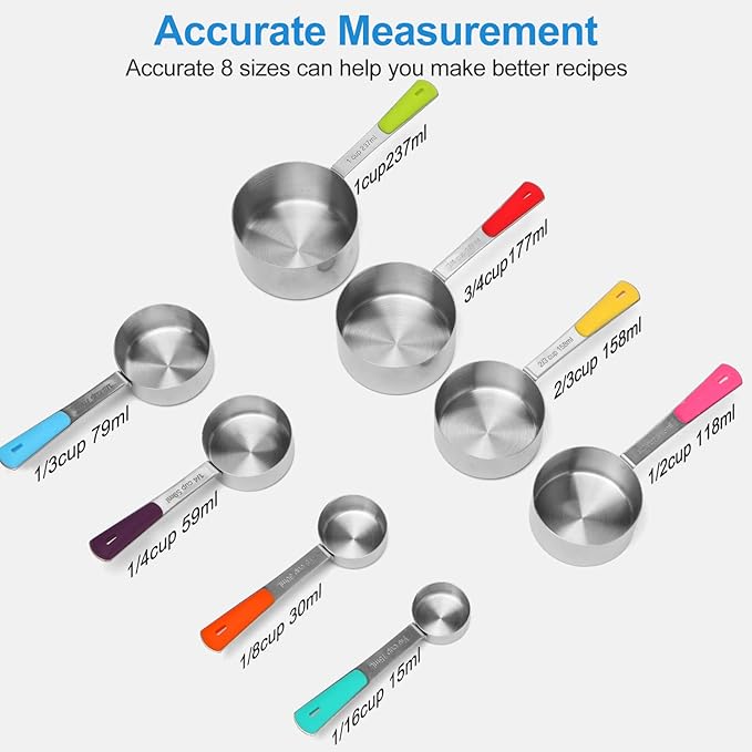 Stainless Steel Measuring Cups Set (8 Cups, Colorful)