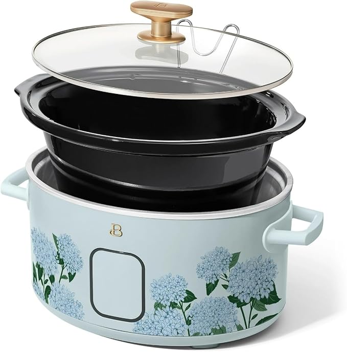Beautiful 6 Qt Programmable Slow Cooker with Touch Control, Digital Timer and Keep Warm Function – Large Electric pot Capacity Kitchen Appliance by Drew-Barrymore (Hydrangea Floral)