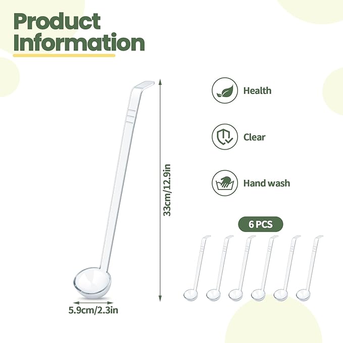 6 Pcs 1 Oz Small Ladle 13 Inches Mini Ladles for Serving Sauce, Soup, Dressing, Punch Bowl, Gravy, Cocktail, Fruit Juices – Clear Plastic Long Handle Ladles for Parties, Catering