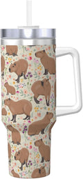 Capybara Gifts Capybara Tumbler Cute Cup for Girls, Teens, Women, Men Stainless Steel Vacuum Insulated 40oz Tumbler with Lid and Straw for Water, Iced Tea or Coffee, Beige