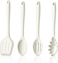 LIANYU 4Pcs Silicone Utensils, Kitchen Cooking Utensils Set, Kitchen Tools with Spoon, Turner, Pasta Server, Heat Resistant Cooking Gadgets for Non-stick Cookware, Dishwasher Safe, White