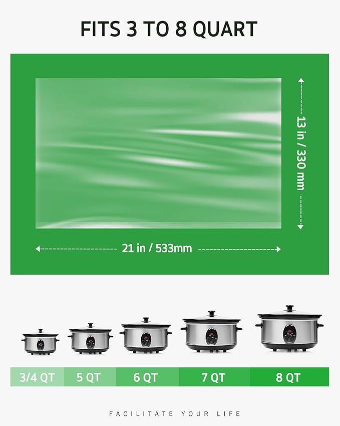 Syntus Slow Cooker Liners, 60 Count Cooking Bags Large Size Disposable Pot Liner Plastic Bag, Fit 3QT to 8QT for Slow Cooker Cooking Trays, 13"x 21", 60 Liners