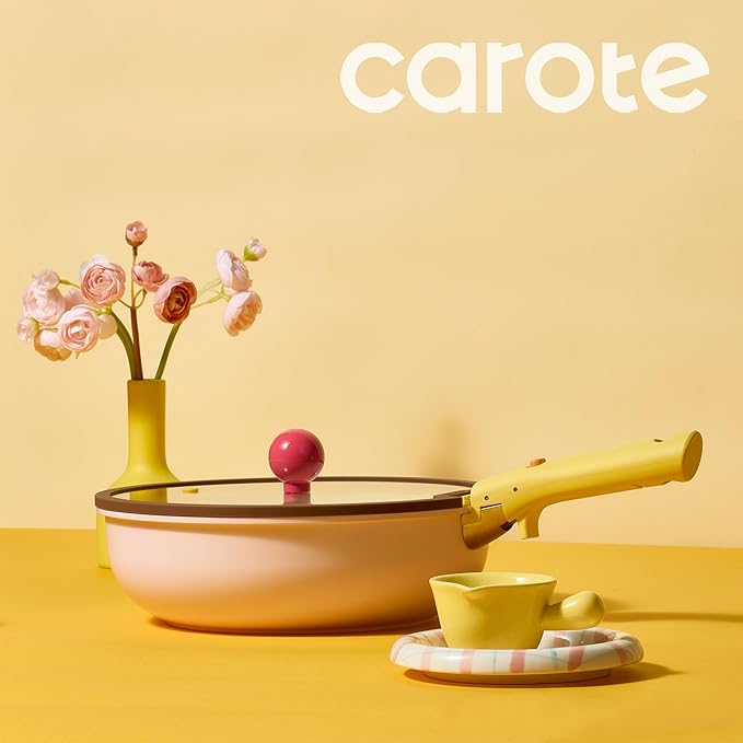 CAROTE 20pcs Ceramic Cookware Set Detachable Handle, Pots and Pans Set Nonstick, Induction Cookware with Removable Handle, RV Dishwasher ＆ Oven Safe, PFOA Free