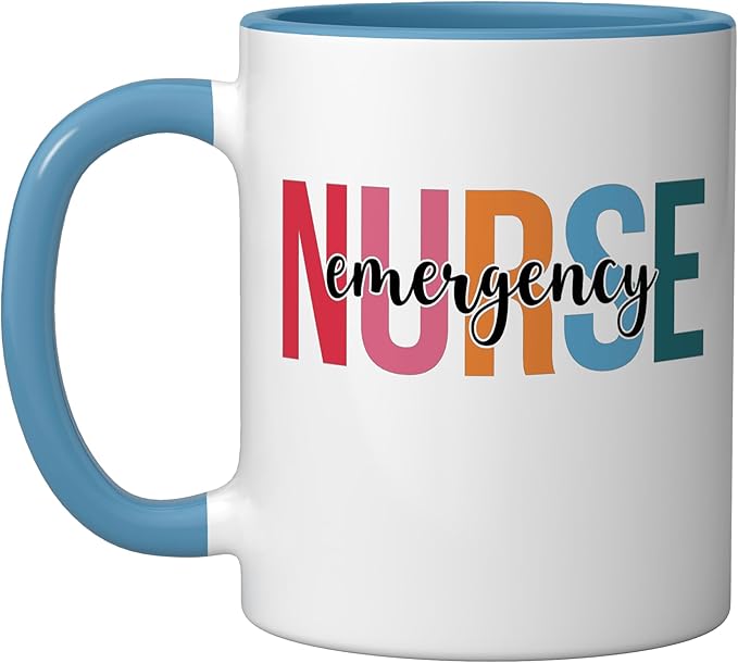Emergency Nurse Mugs For Womens ER Nurse Gifts Ceramic Mug, Blue/White