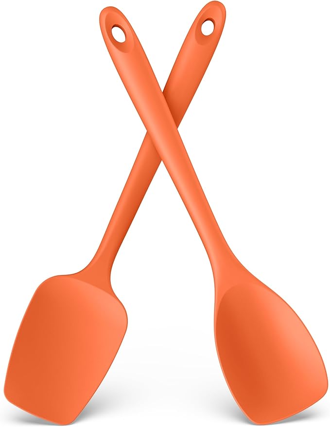600ºF Heat Resistant Silicone Spoons: U-Taste Flexible Baking Spoon Spatula & Cooking Scoop Spoonula, Seamless Soft Kitchen Utensils for Serving, Scraping, Scooping in Non-Stick Cookware (Orange)