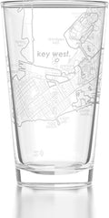Well Told Engraved Key West Florida Map Pint Glass, Etched Beer Gift (16 oz, Clear) City Map Pint, Custom City Glassware, Gifts For Beer Lovers