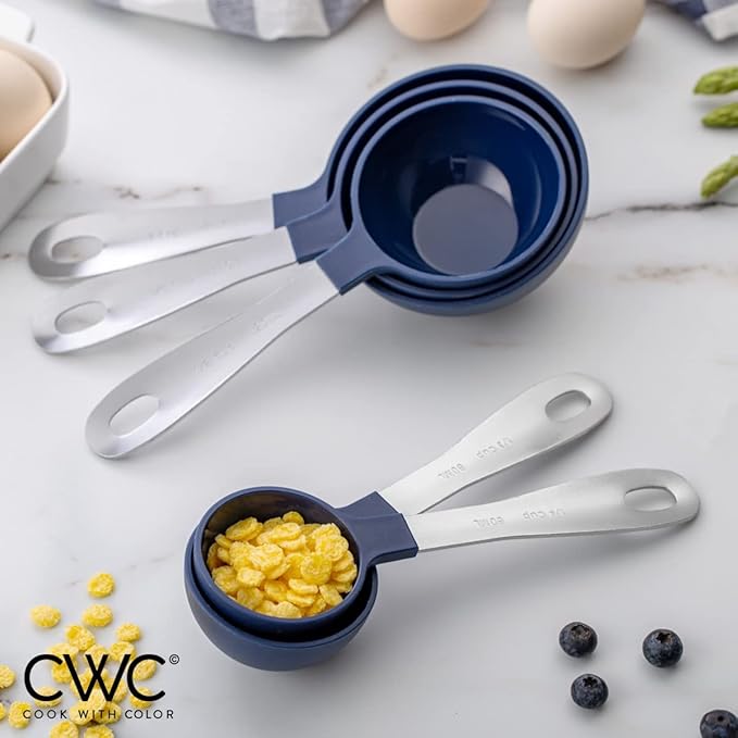COOK WITH COLOR Measuring Cups Set and Measuring Spoon Set, Stainless Steel Handles, Nesting Kitchen Measuring Set, Liquid Measuring Cup Set, 12 PC Stainless Steel, Navy