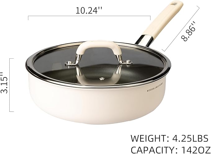 10 inch Titanium Ceramic Nonstick Frying Pan with Lid – Scratch Resistant Skillet, Induction & Gas Stove Compatible, PFOA-Free Cookware for Eggs and Steak