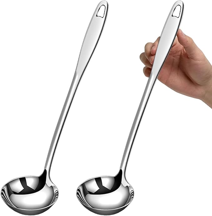 Soup Ladle 304 Stainless Steel 12.2Inch Metal Ladle, Extra Large Soup Spoon with Long Handle for Serving, Cooking, Stirring, Serving Soups, Silver