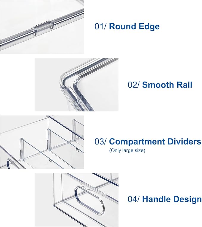 Fridge Drawer Pull Out Stackable Bins, Clear Refrigerator Stackable Organizers, Fridge Organizer Storage for Kitchen, Pantry, Vegetables, Fruits (2 Small)
