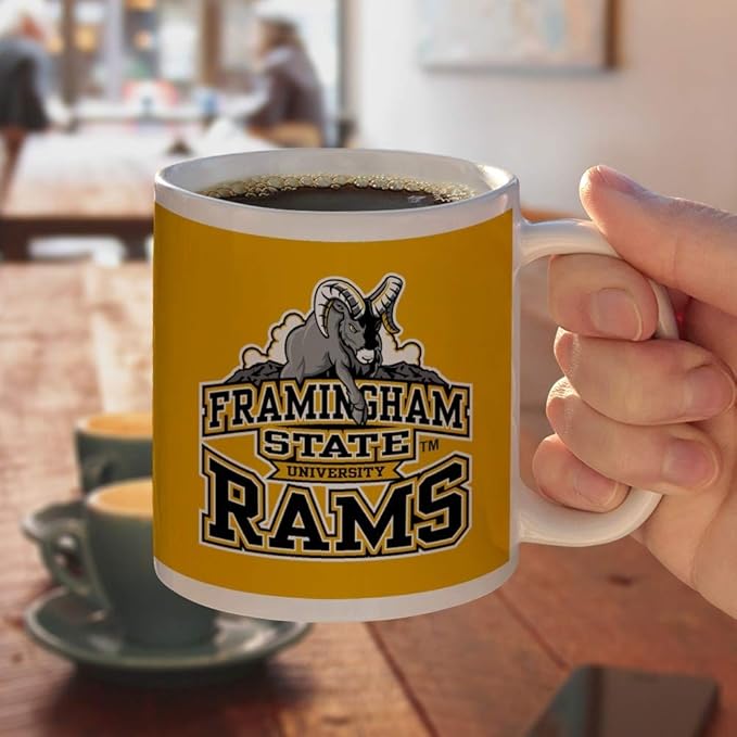 Framingham State Rams Logo Ceramic Coffee Mug, Novelty Gift Mugs for Coffee, Tea and Hot Drinks, 11oz, White