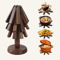Walnut Wood Kitchen Table Decor Foldable Walnut Wooden Trivet Set 3 Tree Shape Trivets and Stand Heat Resistant Wooden Hot Pads for Hot Dishes Pots Pans Bowls Teapots