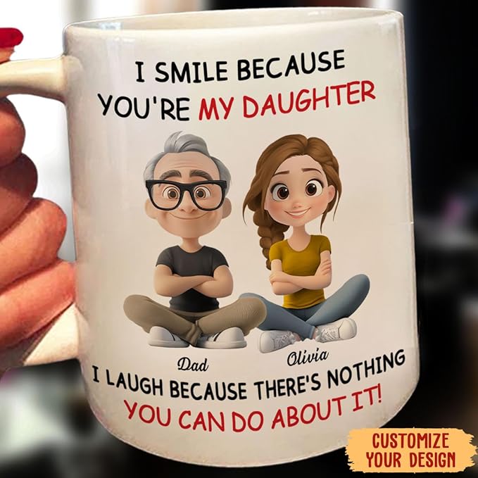 Wrappiness Custom Mug for Daughter From Dad - Personalized I Smile Because You're My Daughter Coffee Cup - Best Girl Mug For Mother's Day Gift for Birthday, Christmas
