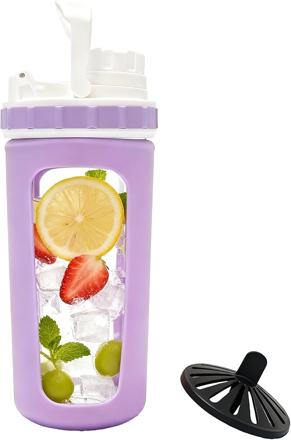 Glass Shaker Cup Odorless BPA Free– Glass Shaker Bottle for Protein 26oz Durable Borosilicate Glass, Leak-Proof & BPA-Free – Ideal for Creamy Protein Shakes, Smoothies & Workout Drinks (Lilac)