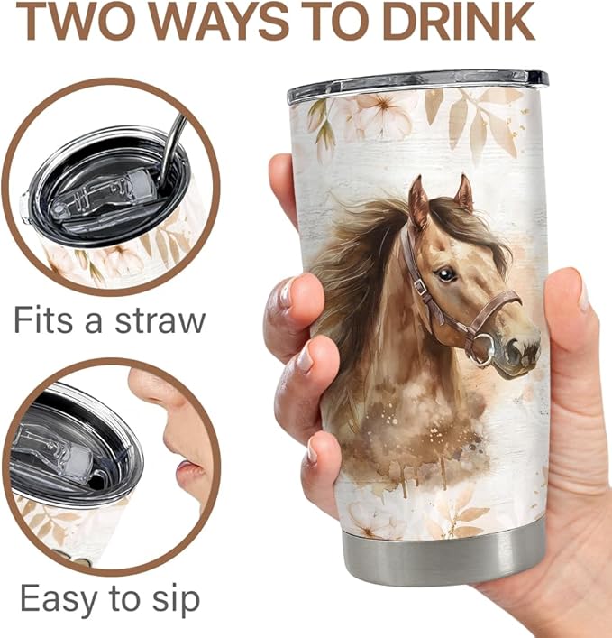 20oz Stainless Steel Insulated TumblerHorse Tumbler 20oz Stainless Steel Insulated Coffee Travel Mug Cup for Women Girls Horse Gifts for Birthday Christmas Mothers Day