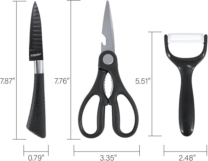 6pcs Stainless Steel Kitchen Knife Set, Nonstick Ceramic Coating Wave Blade, Rustproof Sharp Chef Knife for Cooking Restaurant