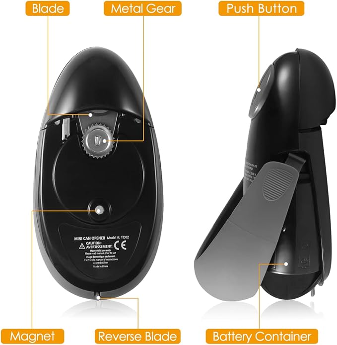 Electric Can Opener, Automatic Hands-Free Can Opener, Ergonomic Non-Slip Grip, Black