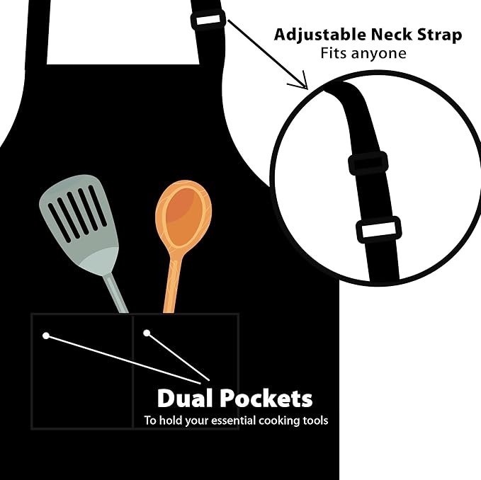 Personalized Chef Apron, Personalized Gift for Dad or Mom, Custom Apron Gift for Boyfriend, Husband, Brother, Wife, Birthday Gifts for Women or Men, Kitchen Cooking Aprons with Pockets