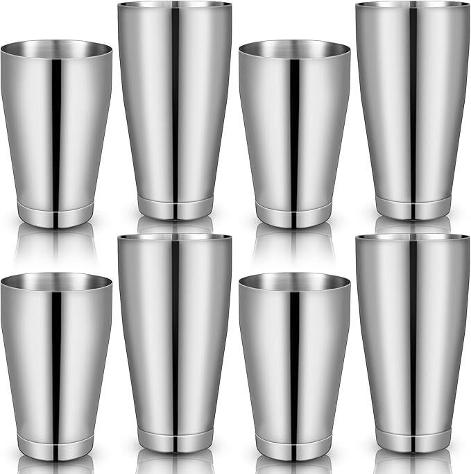 Dandat Cocktail Shaker, Professional Boston Cocktail Shaker Set, Stainless Steel Martini Drink Shakers Bartending, 18 Oz & 28 Oz Bar Shake Mixer Tin Tools for Bartender Cocktails(Silver,8 Pcs)