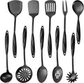 304 Stainlss Steel Kitchen Utensils Set, 10 Pcs Metal Cooking Utensil, Matte Kitchen Gadget Cookware and Kitchen Tool Set, Dishwasher Safe(Black)
