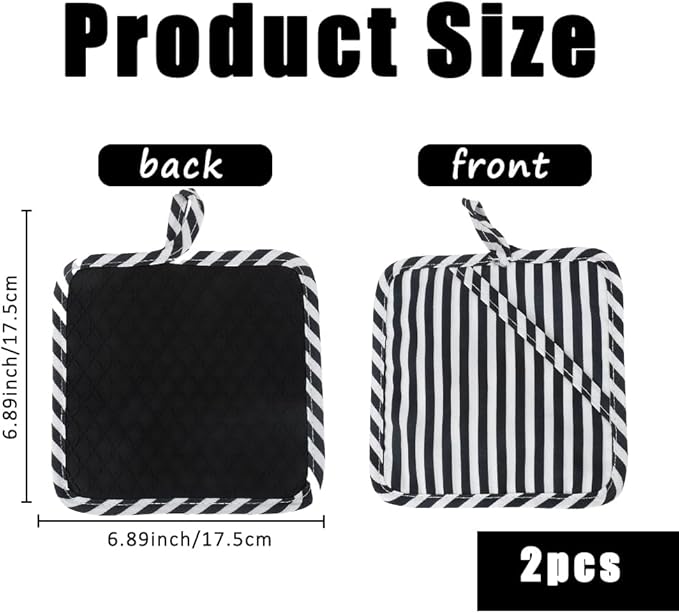 Pot Holders for Kitchen 2 Pack Heat Resistant Hot Pads for Kitchen Counter Decor, Silicone Non-Slip Hot Pads with Soft Cotton Lining Pot Holder Trivets for Kitchens Oven Cooking Baking Pans, Black