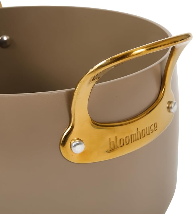 Bloomhouse - Two Time Oprah's Favorite Things Winner - 8 Quart Stock Pot w/Lid – PFAS-Free Ceramic Nonstick Dutch Oven Heavy Duty Aluminum Oven Safe Dishwasher Safe Cappuccino Cream w/Gold Handles