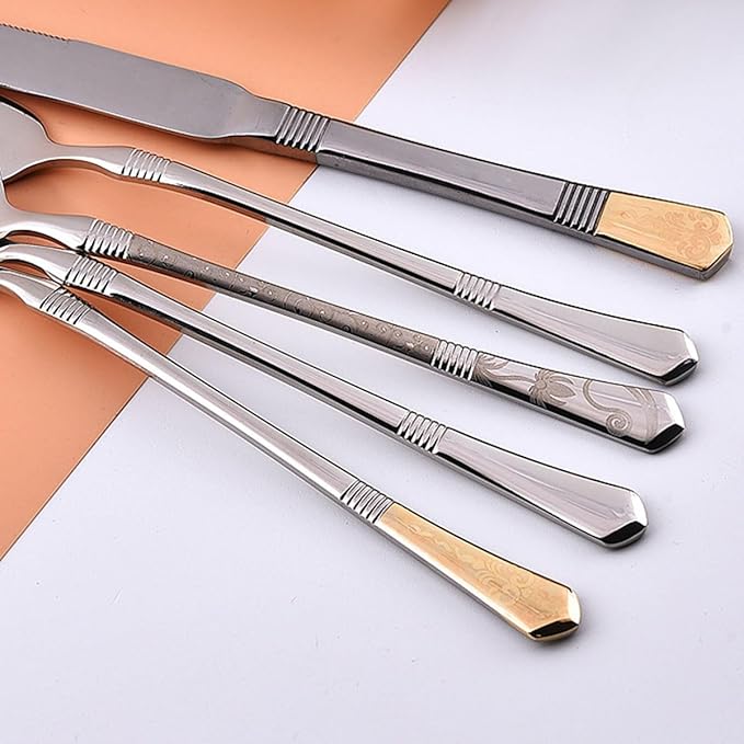 Deluxe 28 Piece Gold Silverware Set for 4 Stainless Steel Flatware Set with Knife/Fork/Spoon,Cutlery Set for Home and Kitchen,Utensil Set with Dishwasher Safe，Gift Package for Wedding Housewarming