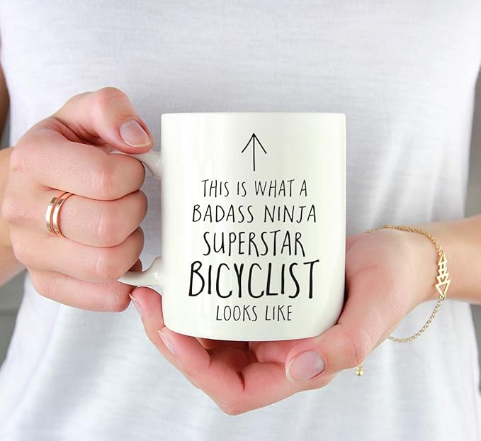 Andaz Press Funny 11oz. Ceramic Coffee Tea Mug Gift, This is What a Badass Ninja Superstar Bicyclist Looks Like, 1-Pack, Birthday Christmas Gift Ideas Coworker