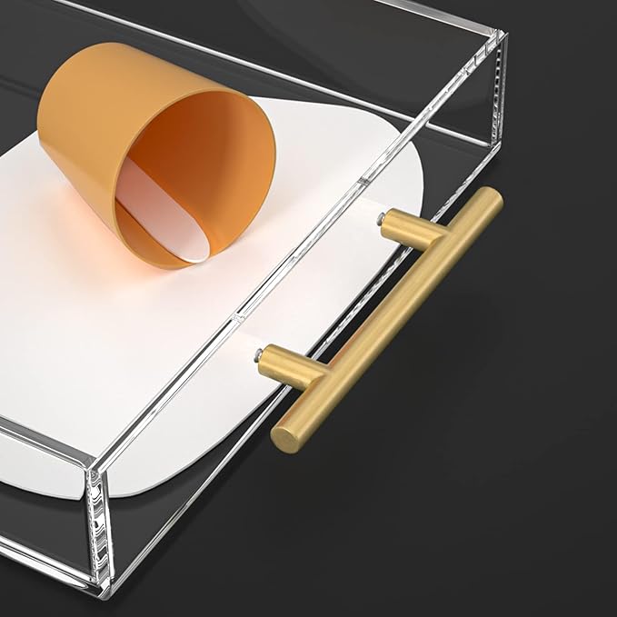 HIIMIEI Acrylic Serving Tray 12x16 Inch, Clear Trays with Gold Handles, Decorative able Tray for Coffee, Appetizer, Breakfast, Bathroom, Vanity
