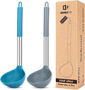 Pack of 2 Ladle Spoon,Silicone Large Spoon for Soup,Non Stick Kitchen Utensils with High Heat Resistant,BPA Free Perfect Kitchen Tools for Cooking, Stirring,Serving Soups (GREY-BLUE)